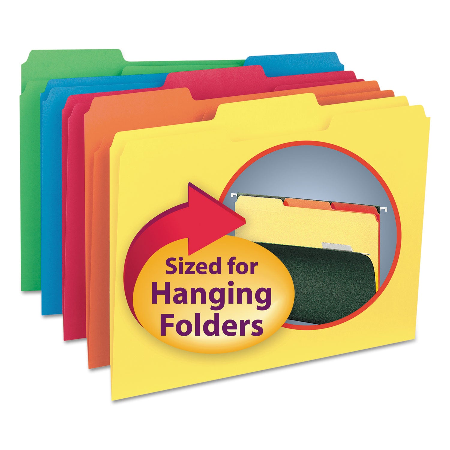 Smead Interior File Folders, 1/3-Cut Tabs: Assorted, Letter Size, 0.75" Expansion, Assorted Colors, 100/Box