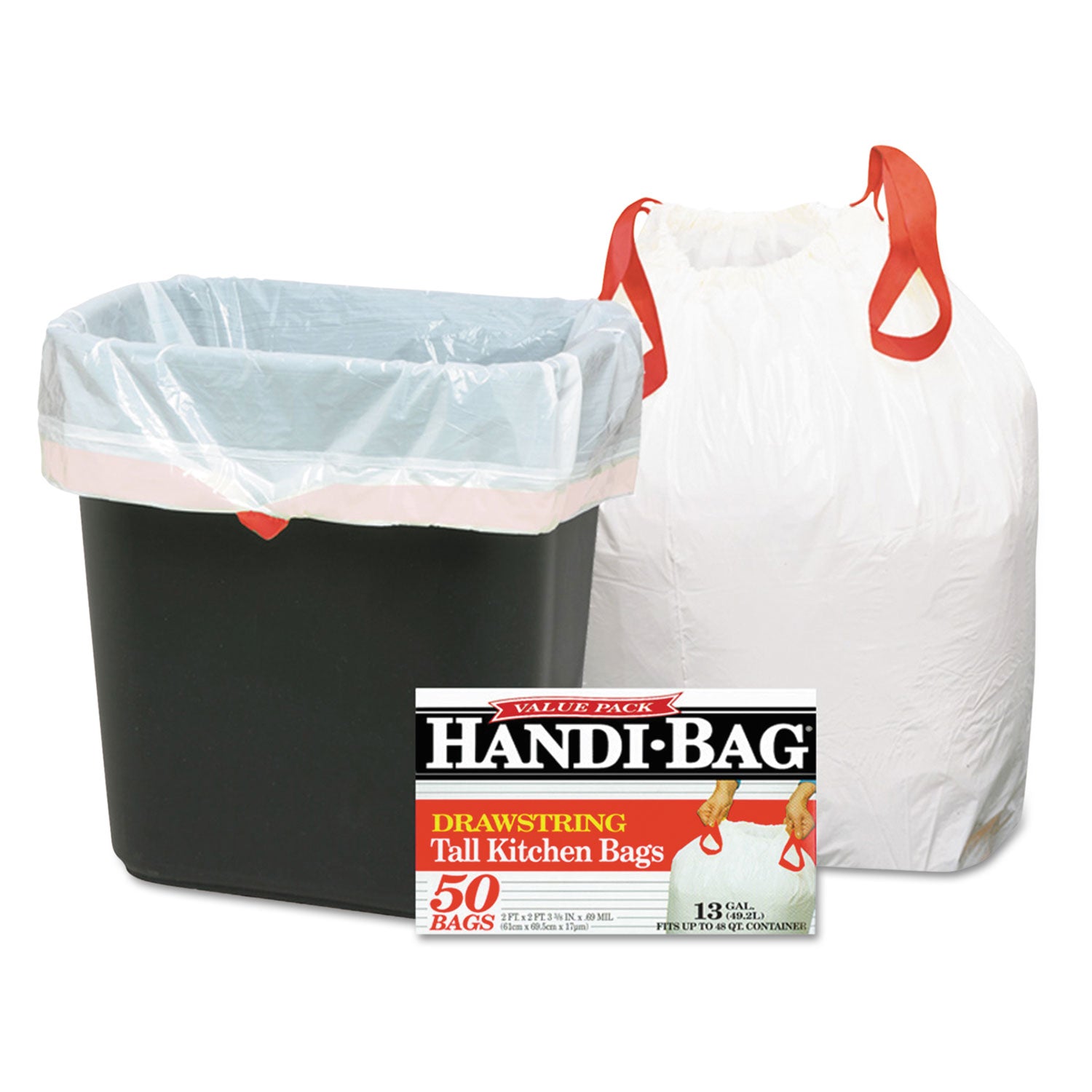 Drawstring Kitchen Bags, 13 gal, 24" x 27.38", White, 50/Box