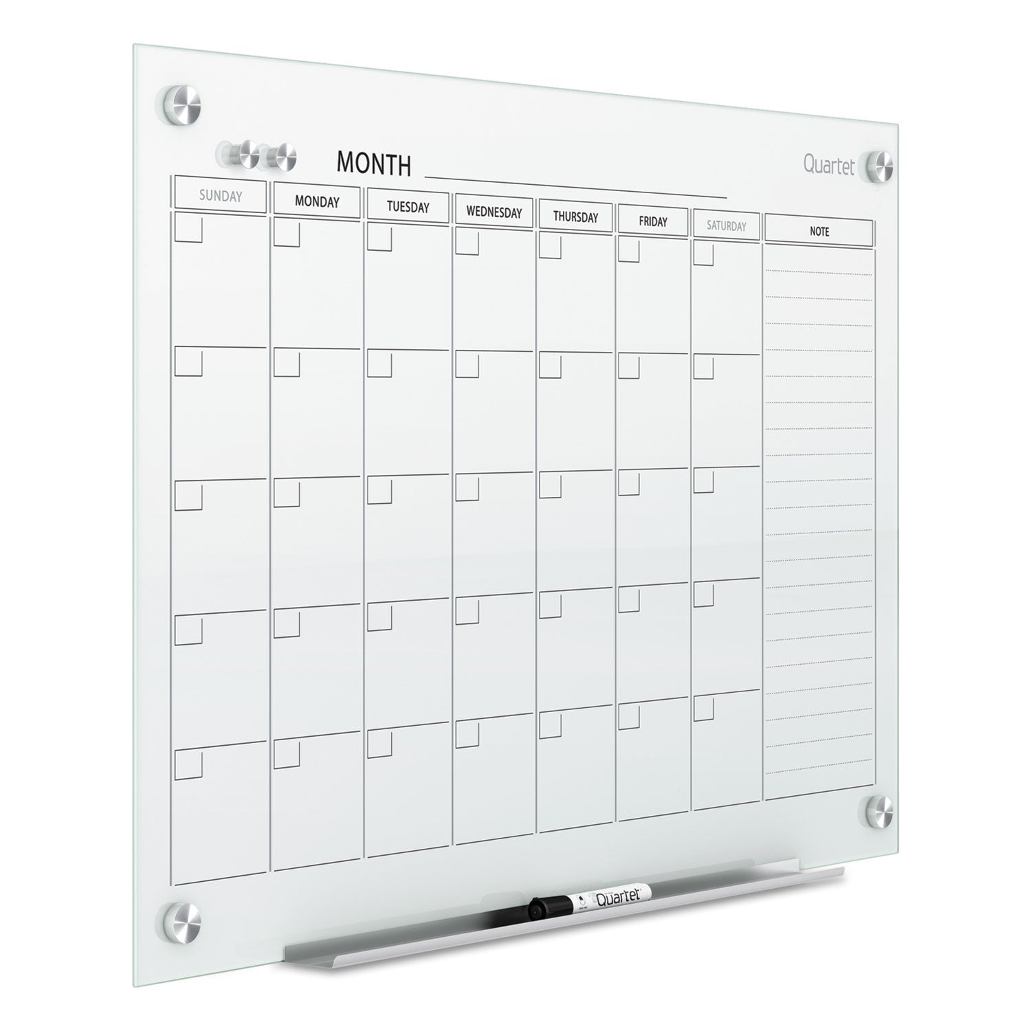 Quartet® Infinity Magnetic Glass Calendar Board, Monthly Planning/Scheduling, 36" x 24", White Surface