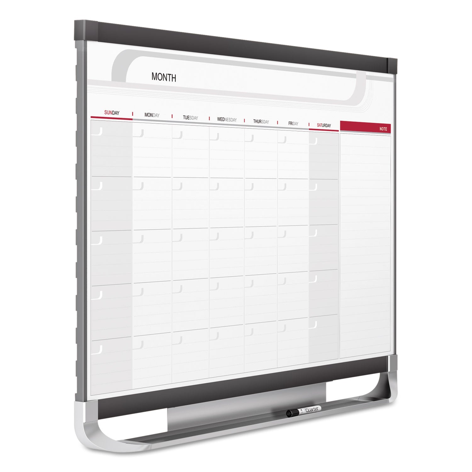 Quartet® Prestige 2 Magnetic Total Erase Monthly Calendar, 36" x 24", White Surface, Graphite Gray Fiberboard/Plastic Frame