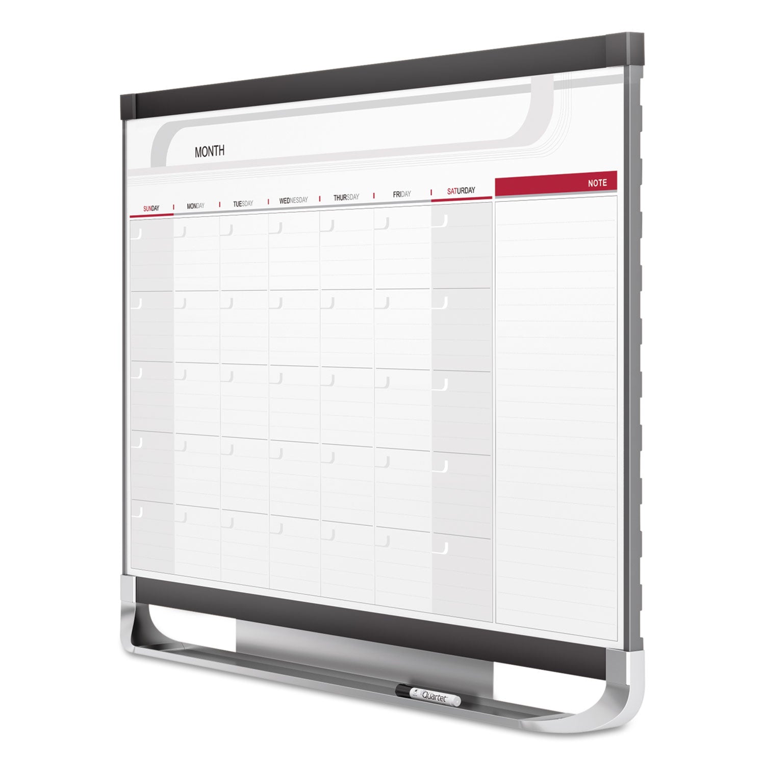Quartet® Prestige 2 Magnetic Total Erase Monthly Calendar, 36" x 24", White Surface, Graphite Gray Fiberboard/Plastic Frame