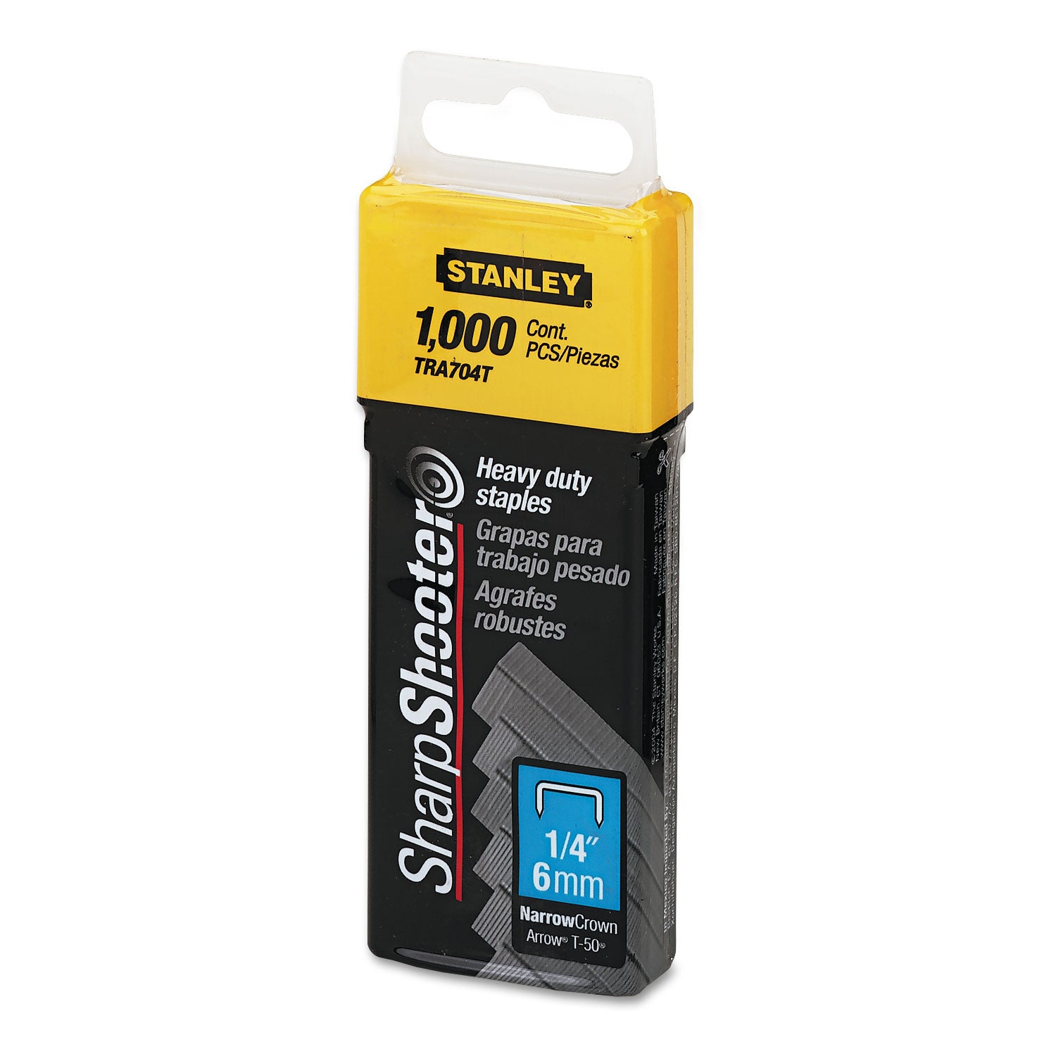 Stanley® Sharpshooter Heavy-Duty Tacker Staples, 0.25" Leg, 0.5" Crown, Steel, 1,000/box