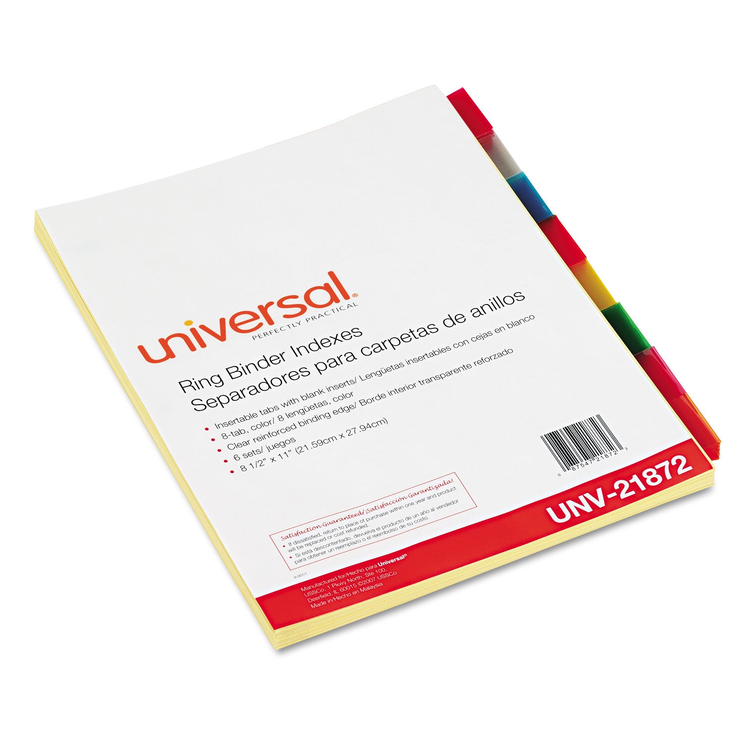 Universal® Insertable Tab Index, 8-Tab, 11 x 8.5, Buff, Assorted Tabs, 6 Sets