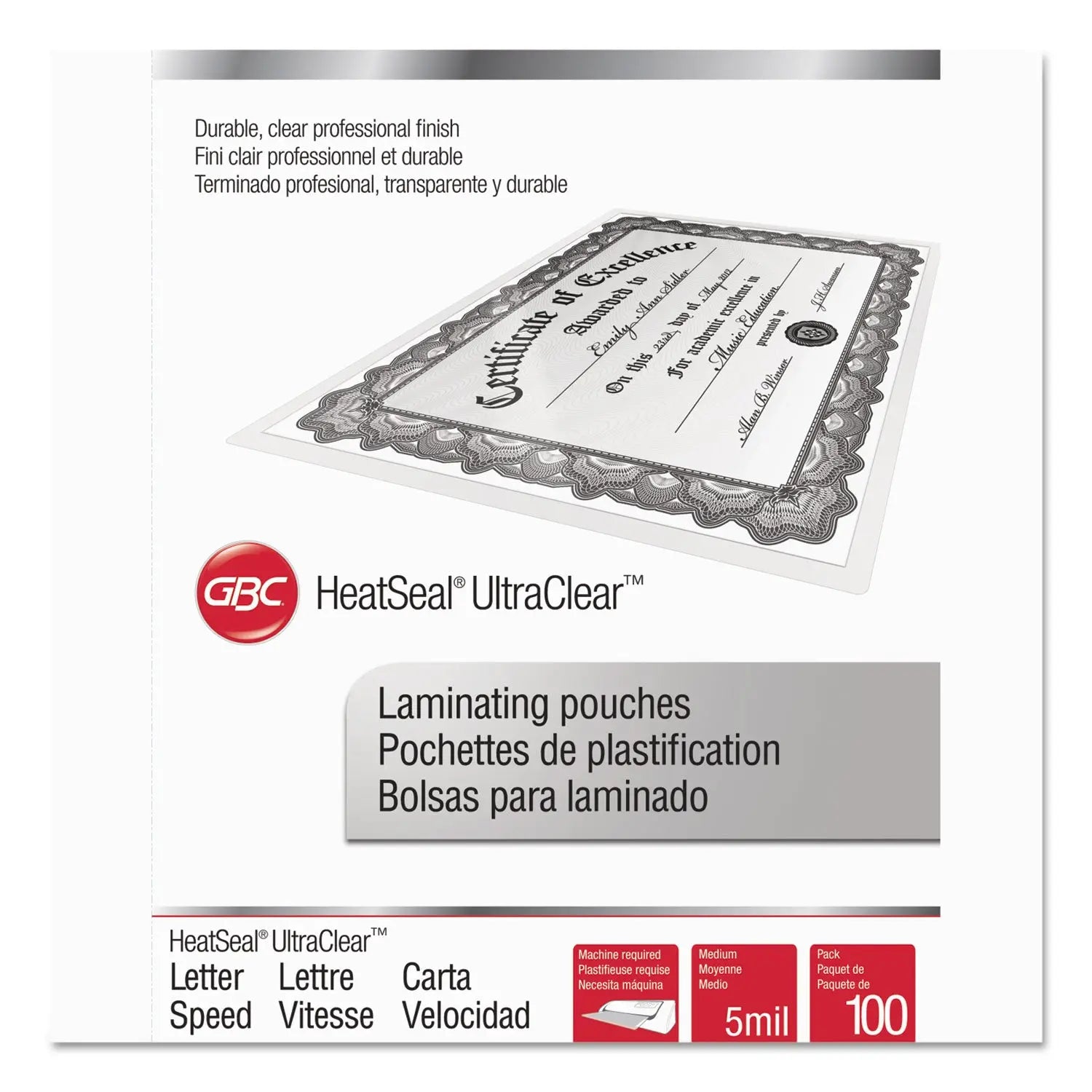 UltraClear Thermal Laminating Pouches, 5 mil, 9" x 11.5", Gloss Clear, 100/Box