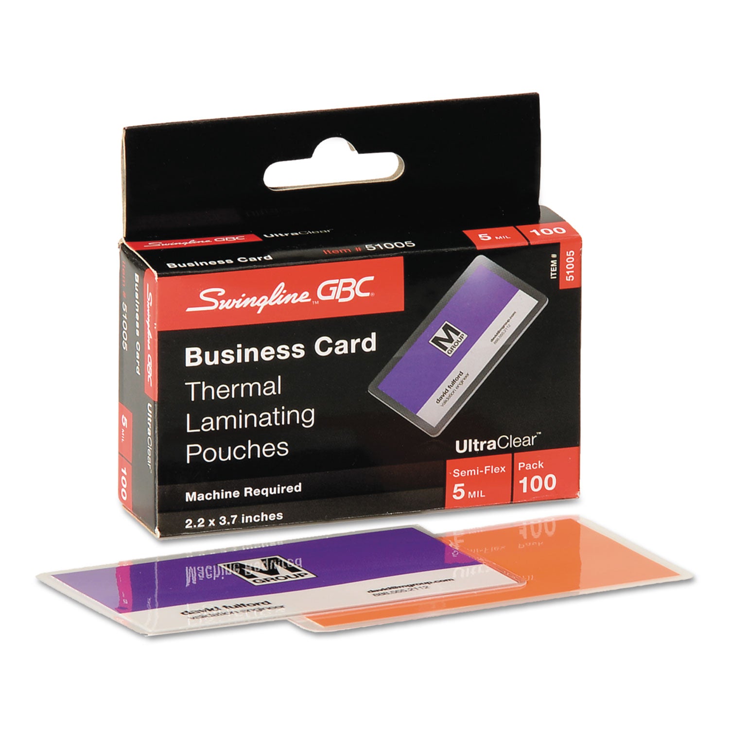 GBC® Ultraclear Thermal Laminating Pouches, 5 Mil, 3.69" X 2.19", Gloss Clear, 100/box