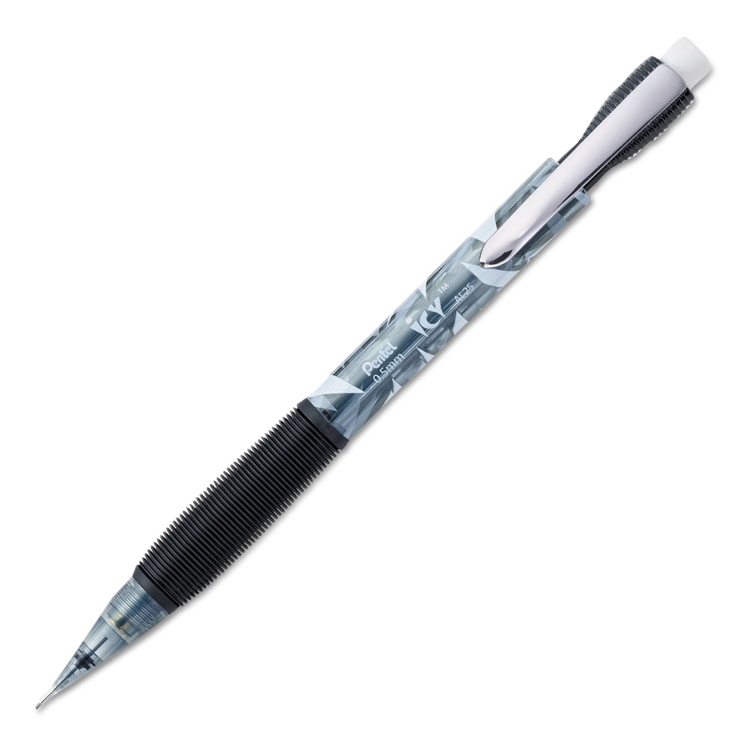 Pentel® Icy Mechanical Pencil, 0.5 mm, HB (#2), Black Lead, Translucent Ice/Black Barrel, Dozen