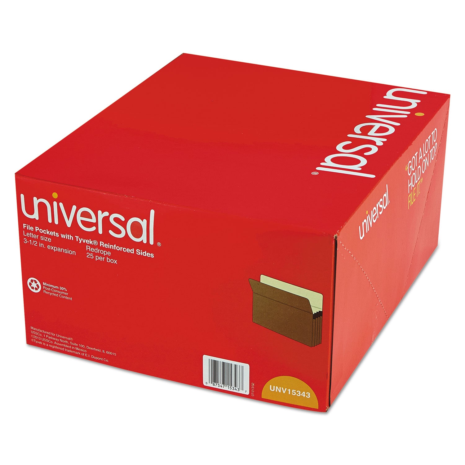 Universal® Redrope Expanding File Pockets, 3.5" Expansion, Letter Size, Redrope, 25/box