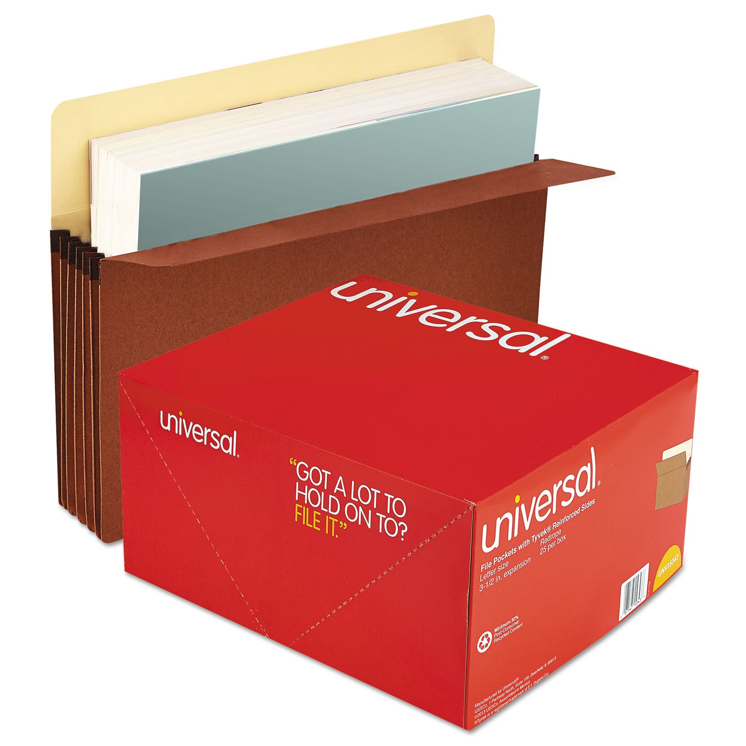 Universal® Redrope Expanding File Pockets, 3.5" Expansion, Letter Size, Redrope, 25/box