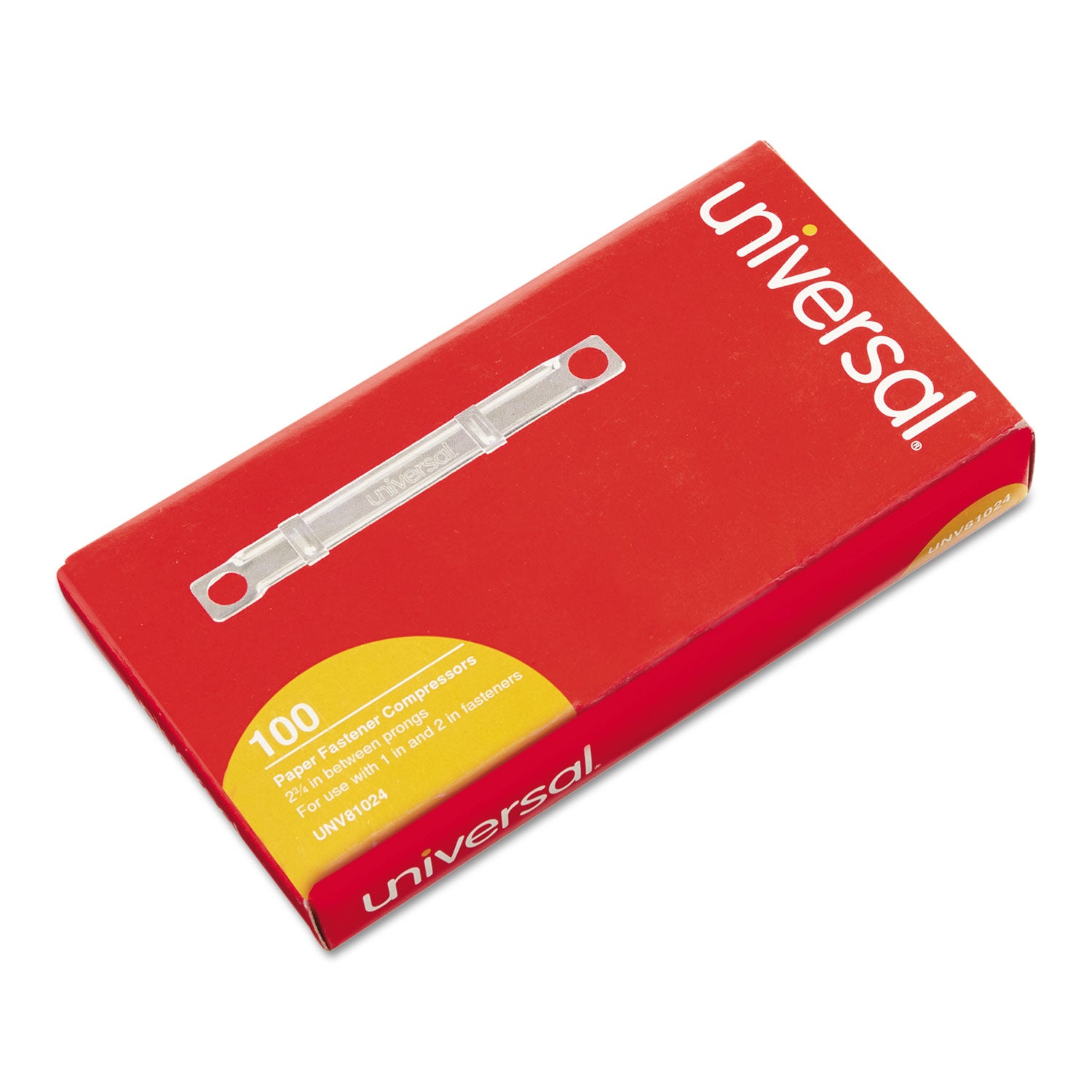 Universal® Two-Piece Two-Prong Paper Fastener Compressors, 2.75" Center to Center, Silver, 100/Box