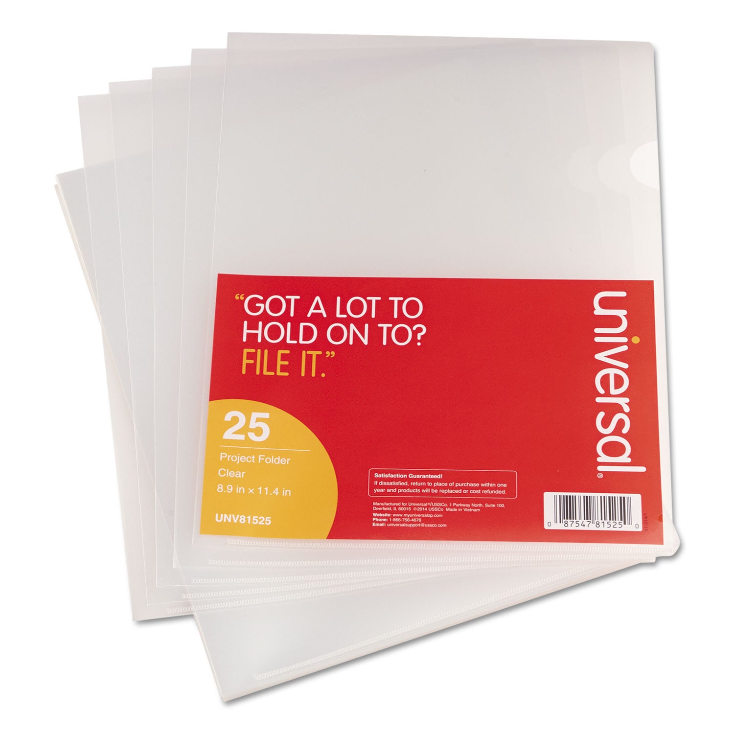 Universal® Project Folders, Letter Size, Clear, 25/pack