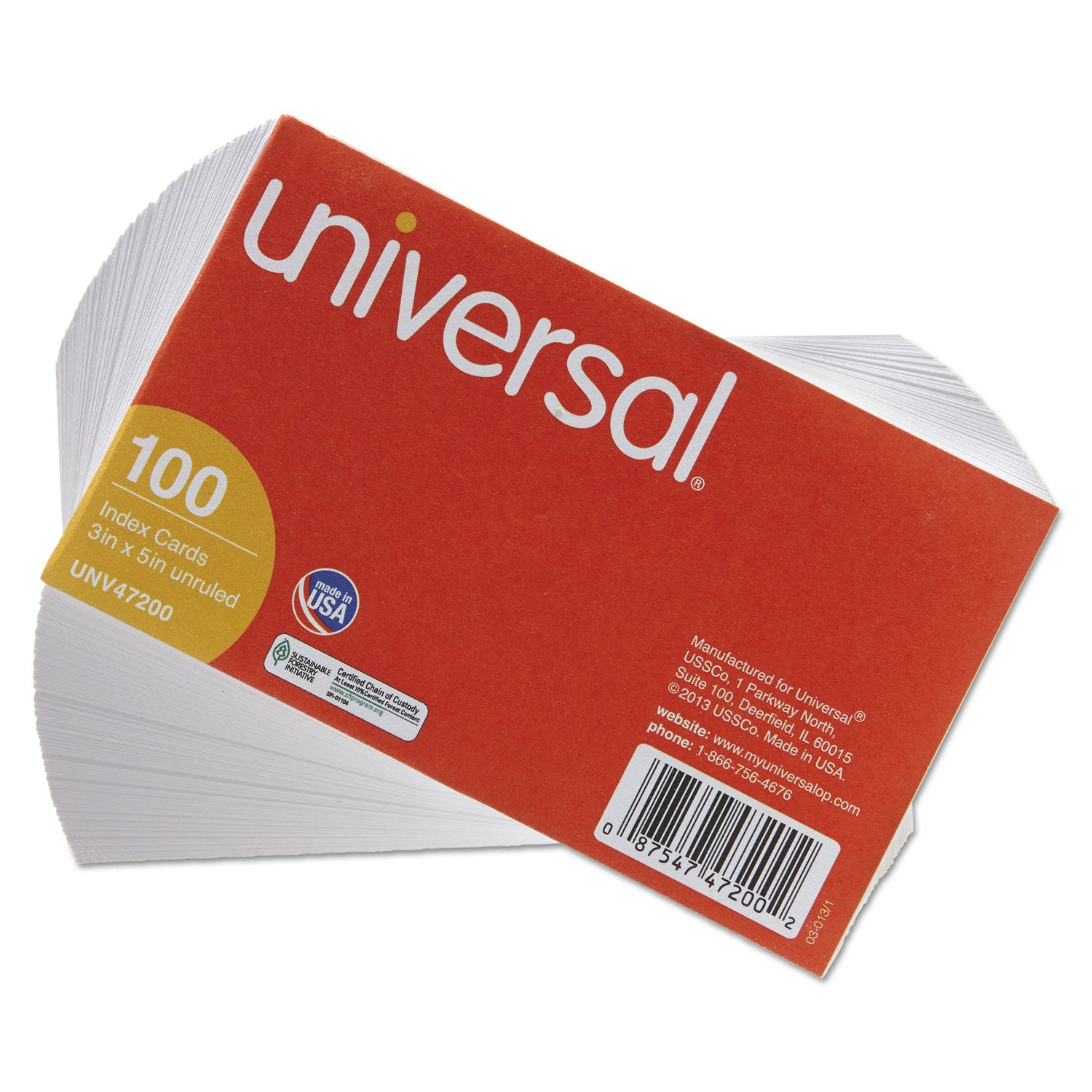 Universal® Unruled Index Cards, 3 X 5, White, 100/pack