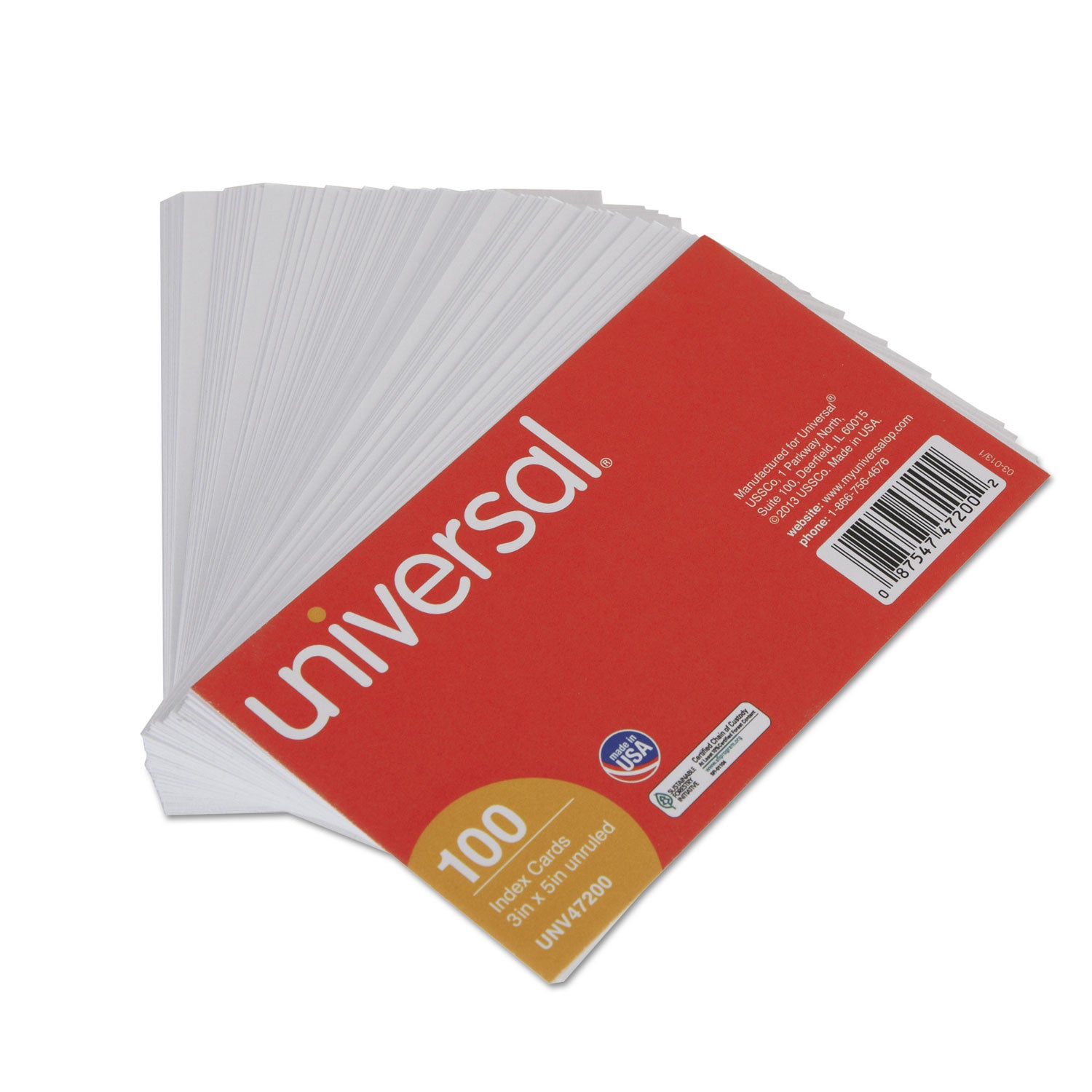 Universal® Unruled Index Cards, 3 X 5, White, 100/pack