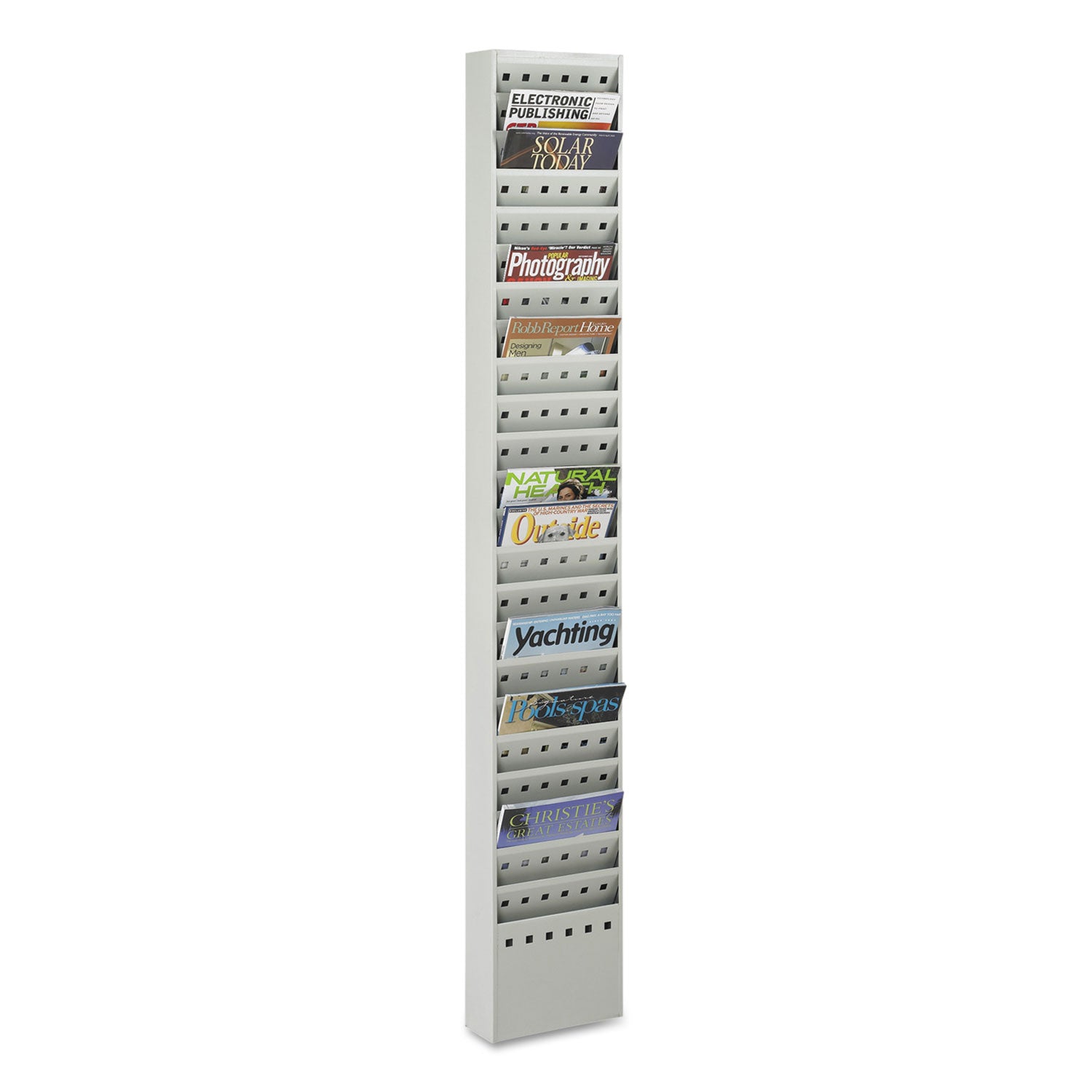 Safco® Steel Magazine Rack, 23 Compartments, 10w X 4d X 65.5h, Gray