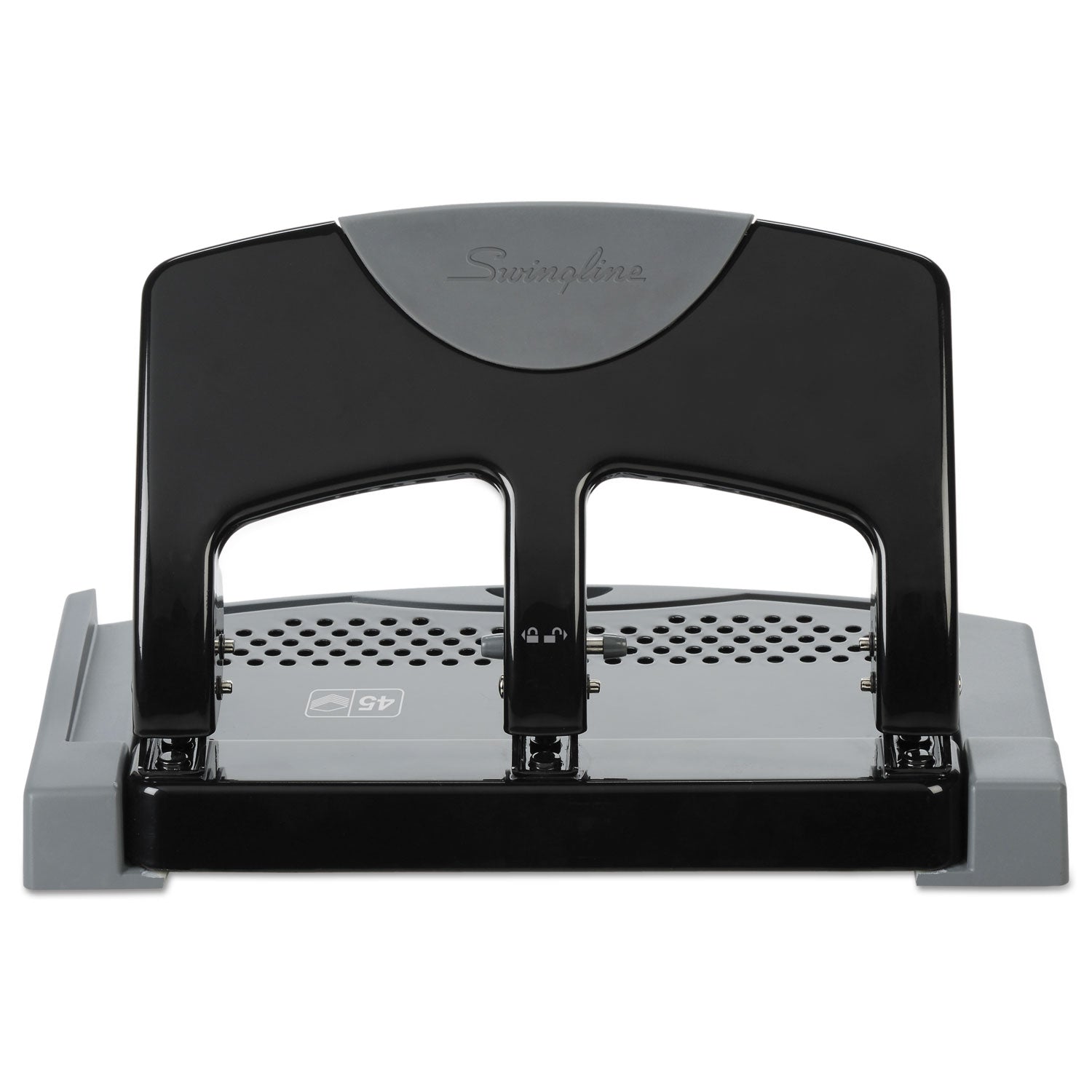 Swingline® 45-Sheet Smarttouch Three-Hole Punch, 9/32" Holes, Black/gray