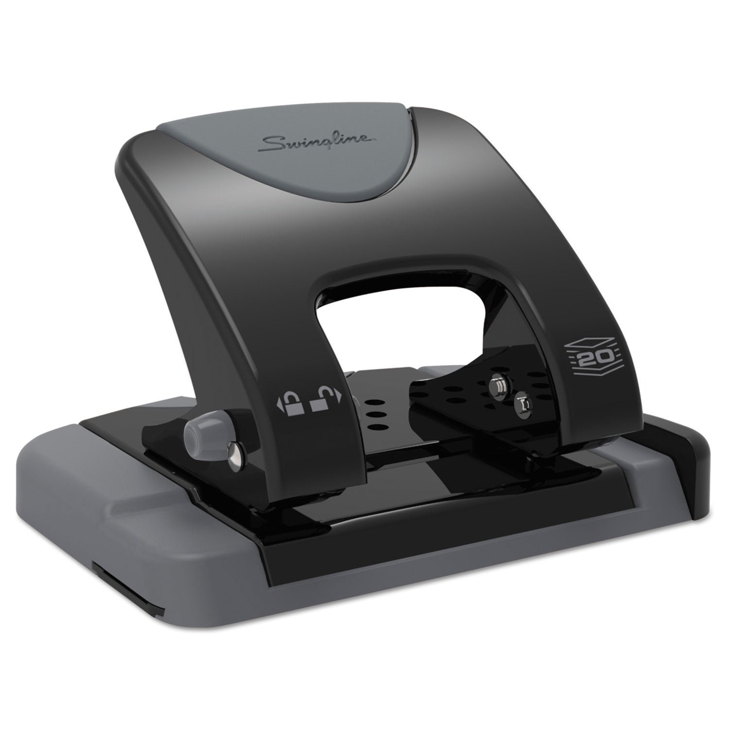 Swingline® 20-Sheet Smarttouch Two-Hole Punch, 9/32" Holes, Black/gray