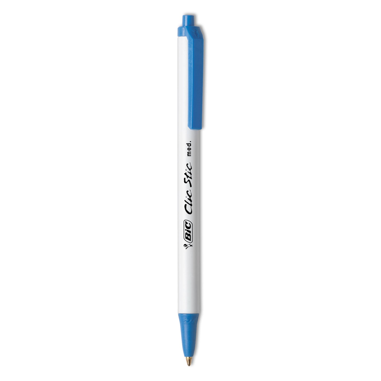 BIC® Clic Stic Ballpoint Pen, Retractable, Medium 1 Mm, Blue Ink, White Barrel, Dozen