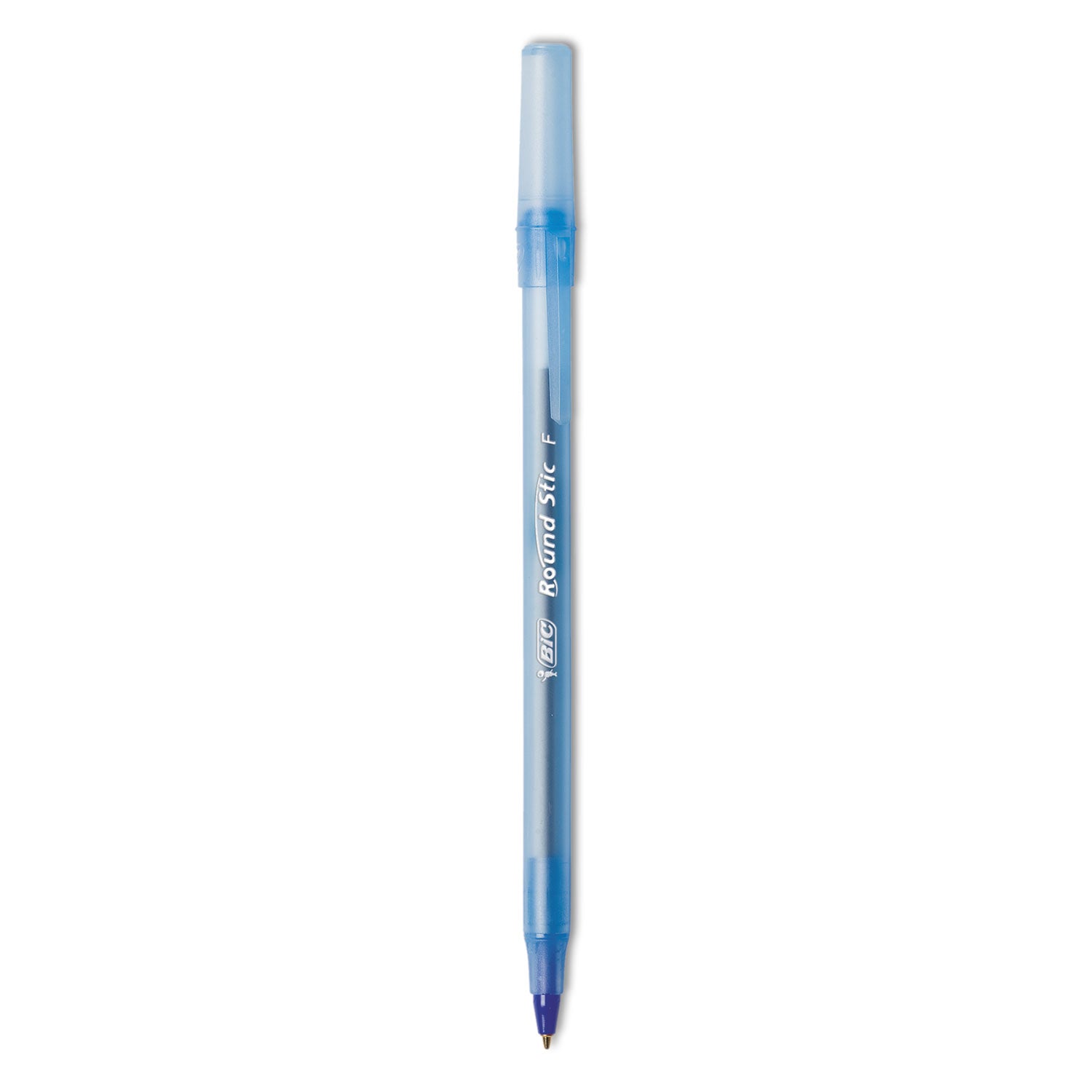 BIC® Round Stic Xtra Precision Ballpoint Pen, Stick, Fine 0.8 Mm, Blue Ink, Translucent Blue Barrel, Dozen