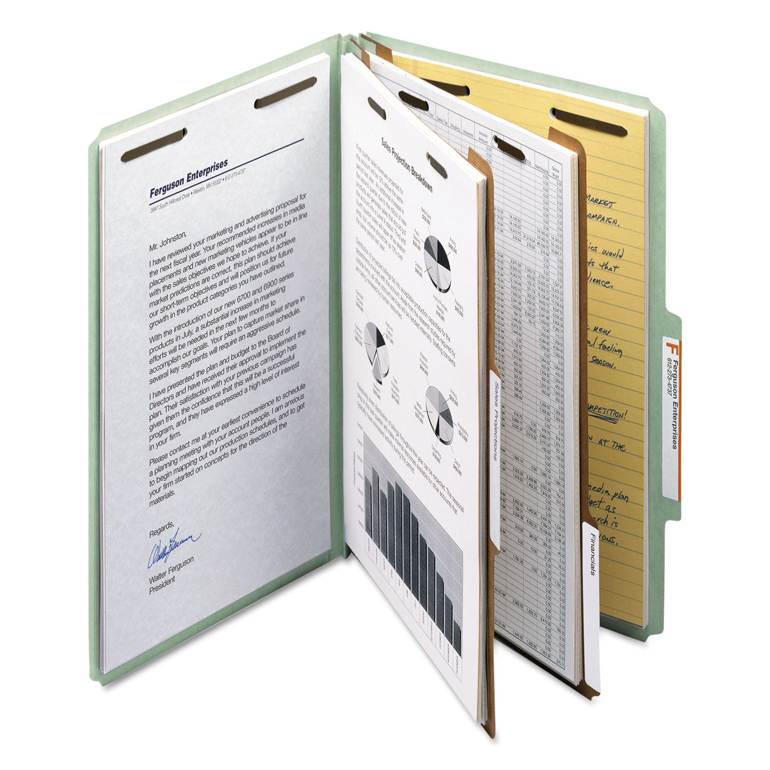 Smead Recycled Pressboard Classification Folders, 2" Expansion, 2 Dividers, 6 Fasteners, Legal Size, Gray-Green, 10/Box