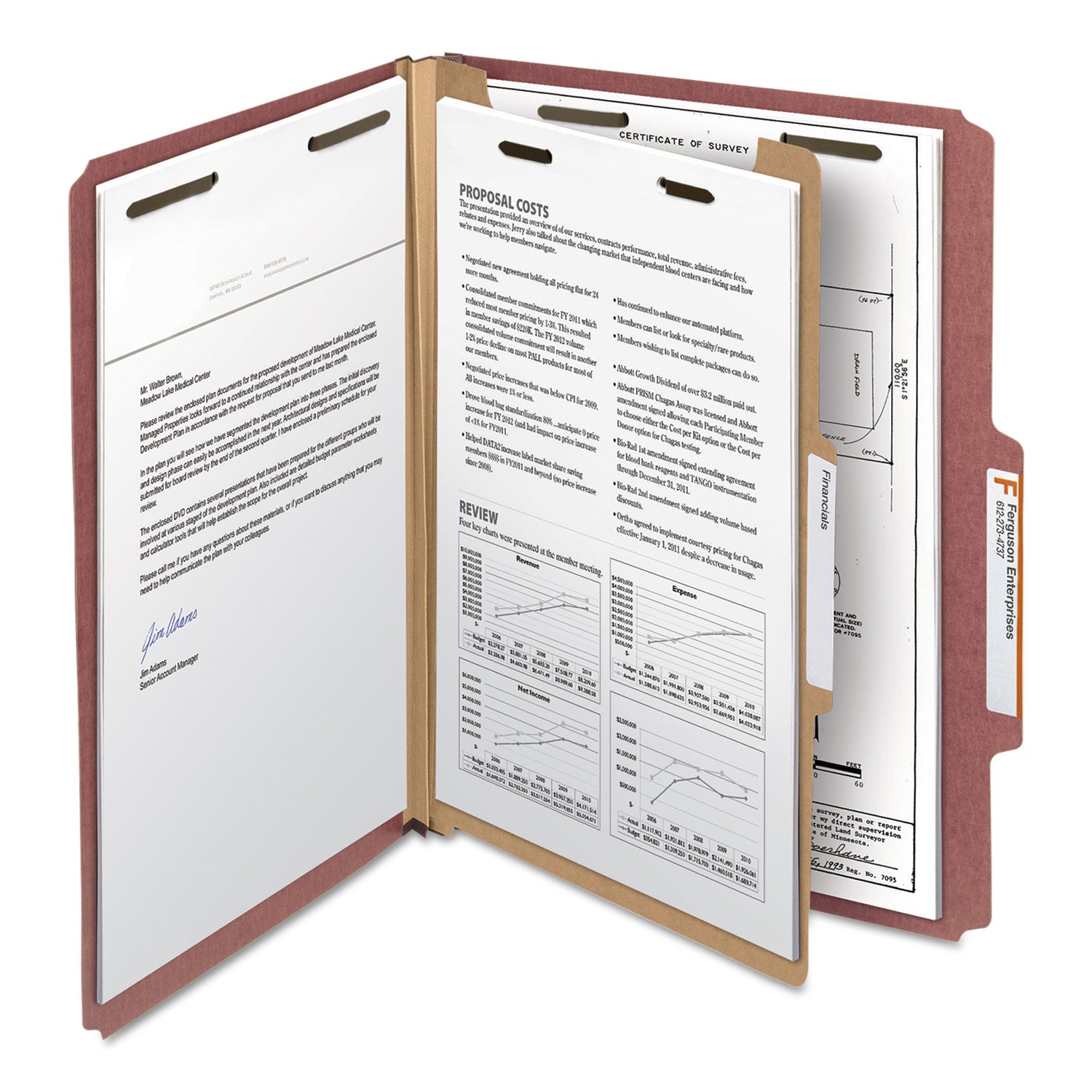 Smead Recycled Pressboard Classification Folders, 2" Expansion, 1 Divider, 4 Fasteners, Letter Size, Red Exterior, 10/Box
