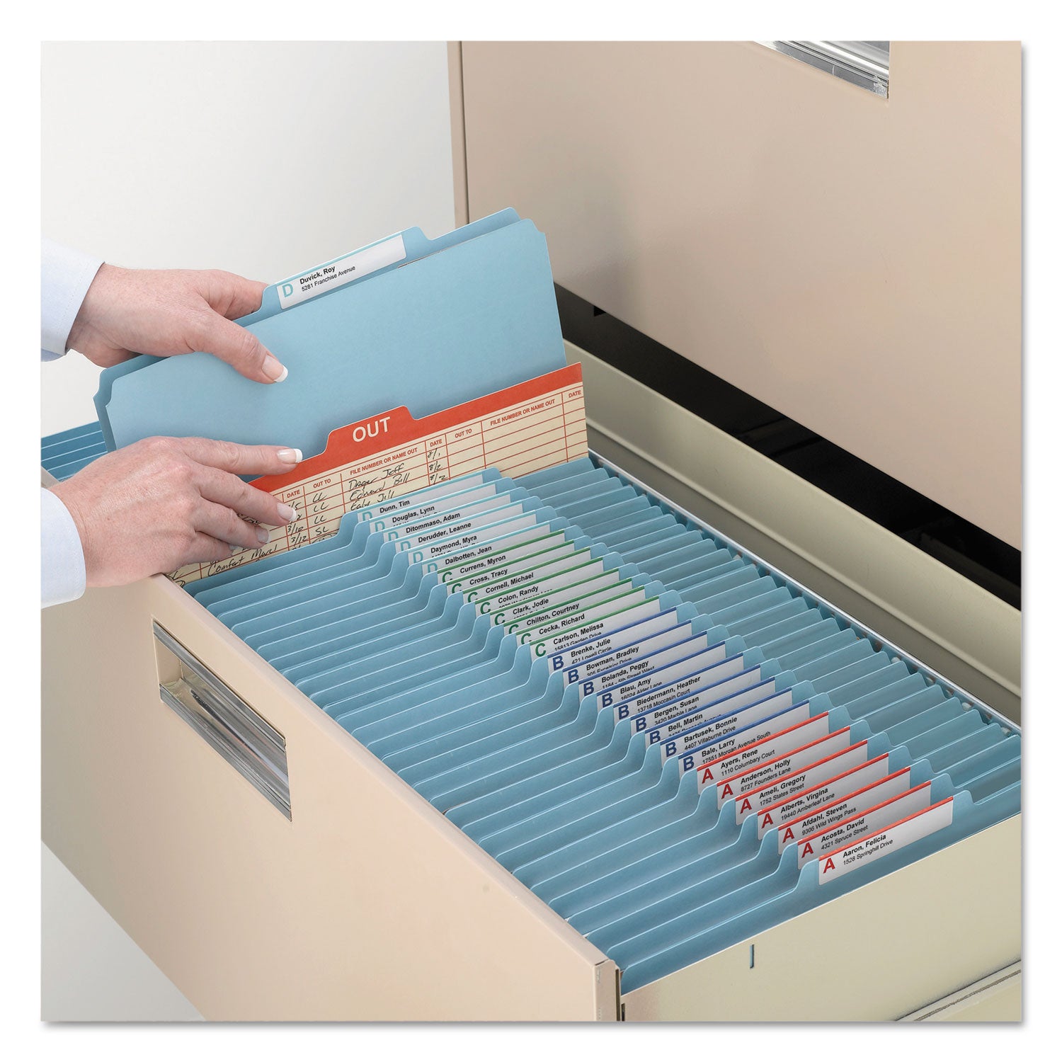 Smead 6-Section Pressboard Top Tab Pocket Classification Folders, 6 SafeSHIELD Fasteners, 2 Dividers, Legal Size, Blue, 10/Box