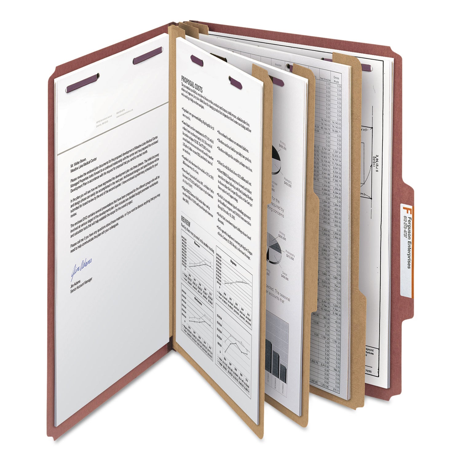 Smead Pressboard Classification Folders, Eight SafeSHIELD Fasteners, 2/5-Cut Tabs, 3 Dividers, Legal Size, Red, 10/Box
