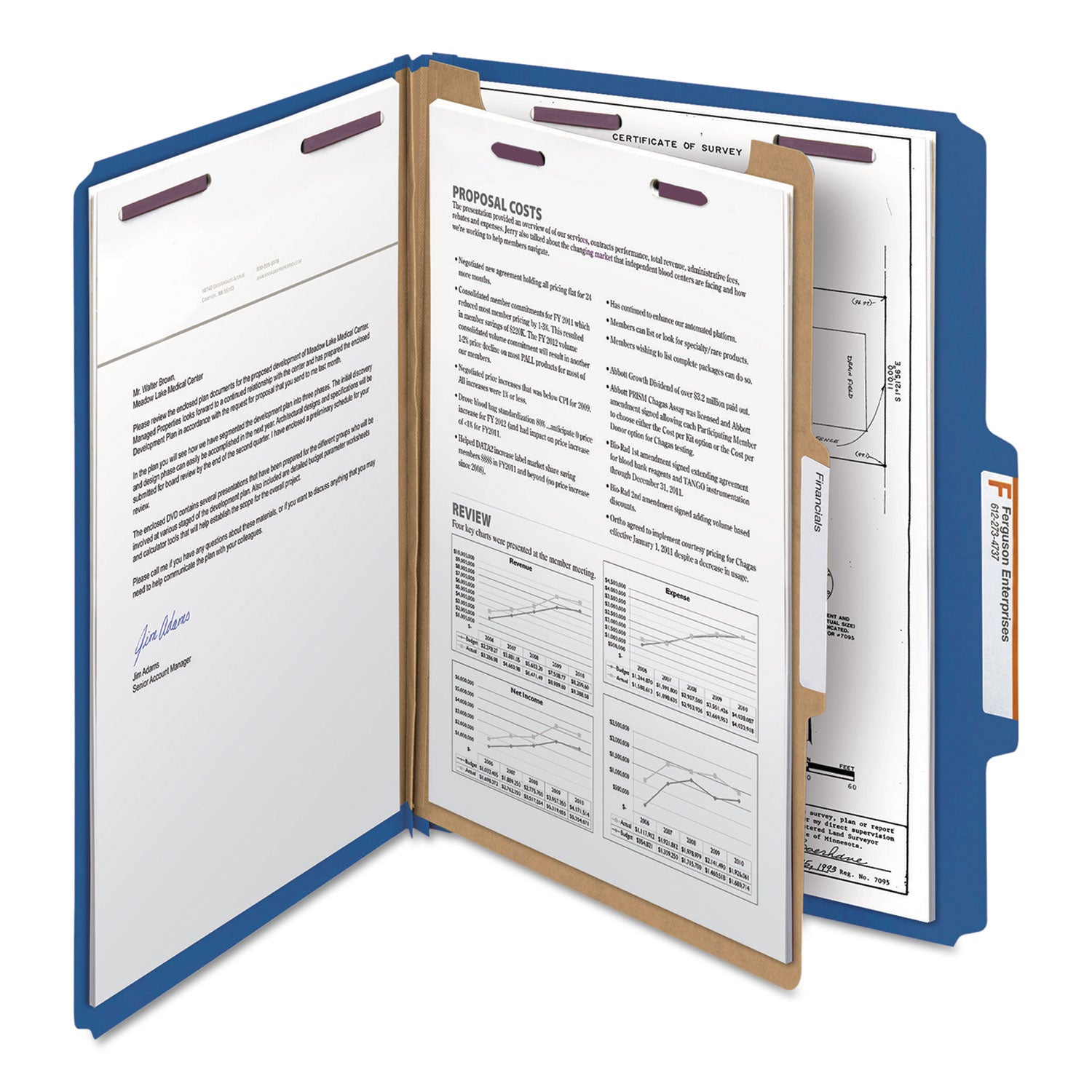 Smead Four-Section Pressboard Top Tab Classification Folders, Four SafeSHIELD Fasteners, 1 Divider, Letter Size, Dark Blue, 10/Box