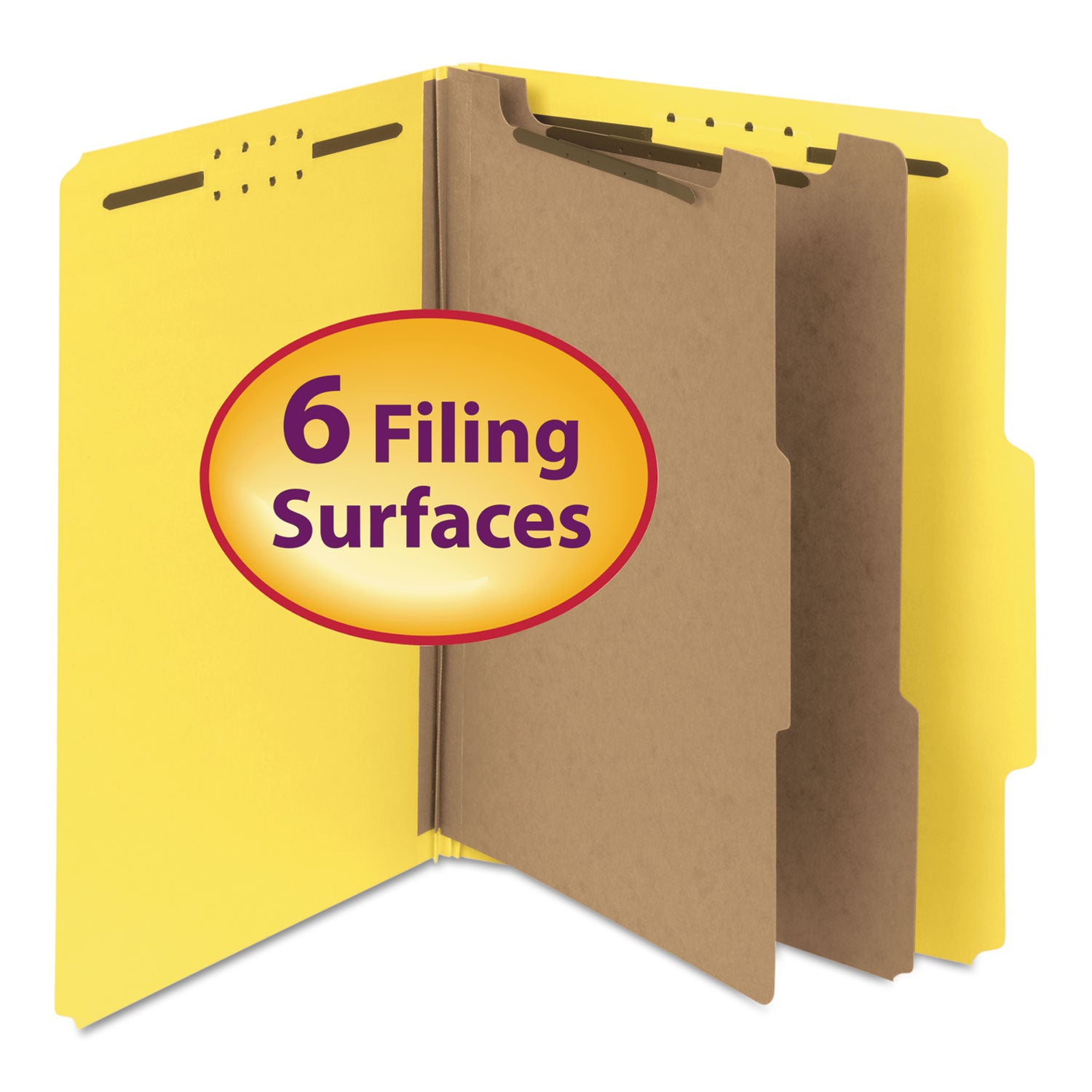 Smead Recycled Pressboard Classification Folders, 2" Expansion, 2 Dividers, 6 Fasteners, Letter Size, Yellow Exterior, 10/Box