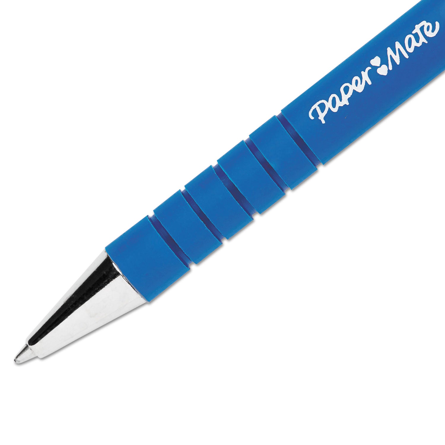 Paper Mate® FlexGrip Ultra Recycled Ballpoint Pen, Retractable, Fine 0.8 mm, Blue Ink, Black/Blue Barrel, Dozen