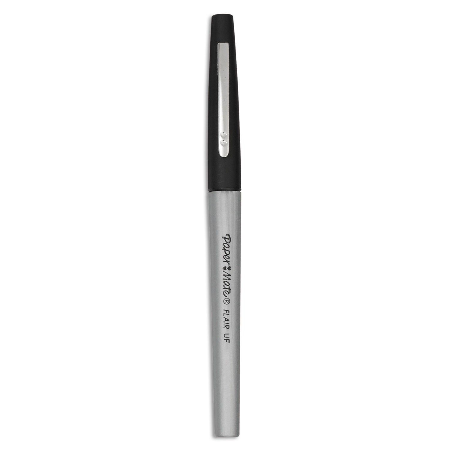 Paper Mate® Flair Felt Tip Porous Point Pen, Stick, Ultra-Fine 0.4 mm, Black Ink, Gray/Black Barrel, Dozen
