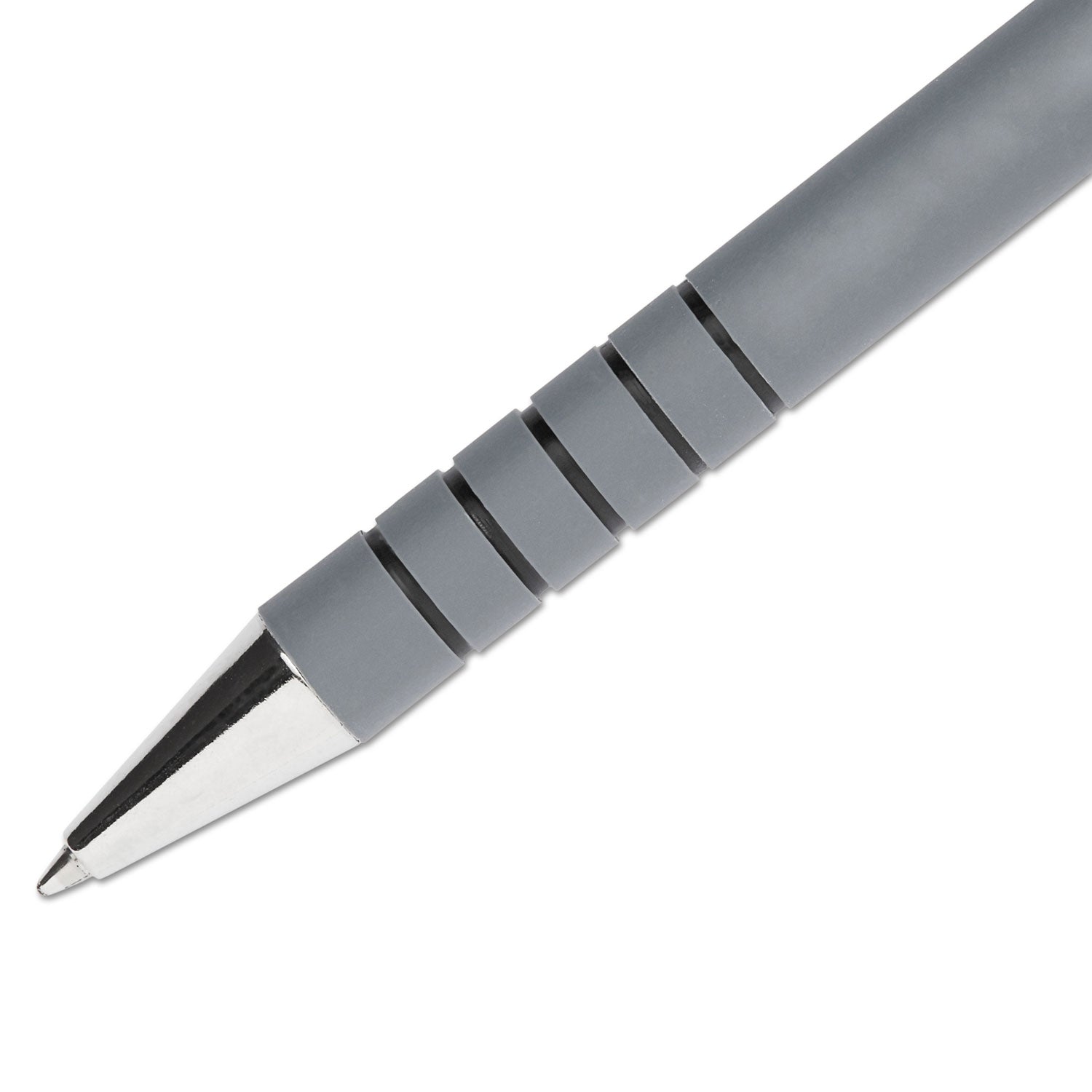 Paper Mate® FlexGrip Ultra Recycled Ballpoint Pen, Retractable, Fine 0.8 mm, Black Ink, Gray/Black Barrel, Dozen