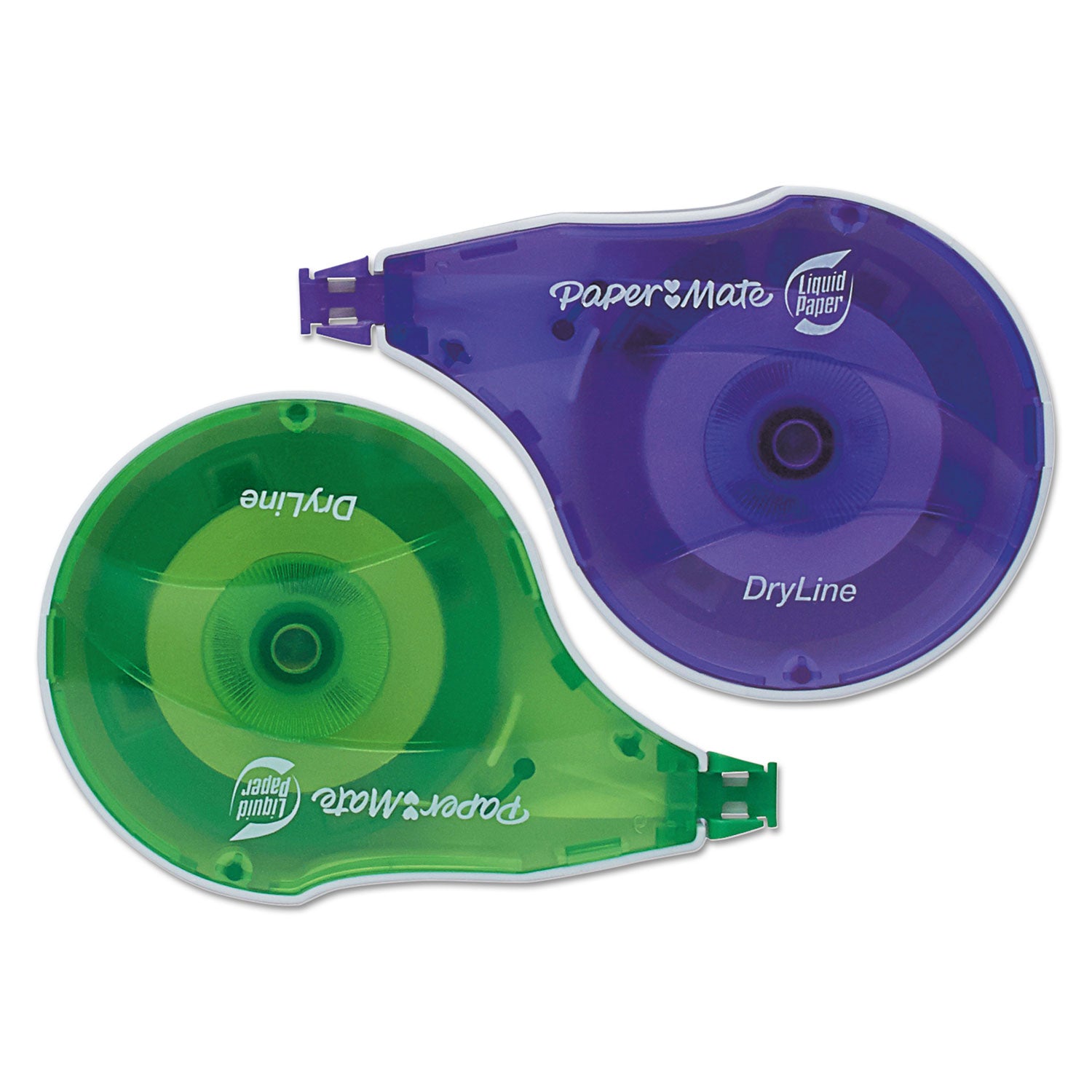 Paper Mate® Liquid Paper® DryLine Correction Tape, Non-Refillable, Green/Purple Applicators, 0.17" x 472", 10/Pack