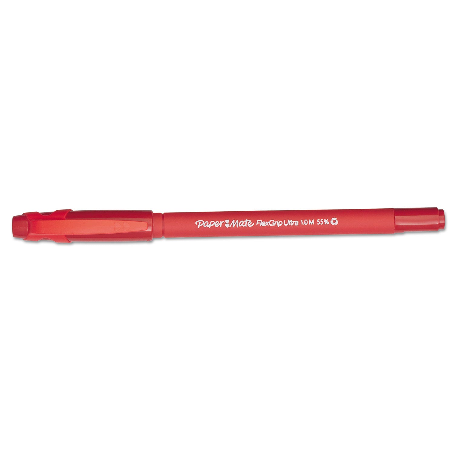 Paper Mate® FlexGrip Ultra Recycled Ballpoint Pen, Stick, Medium 1 mm, Red Ink, Red Barrel, Dozen