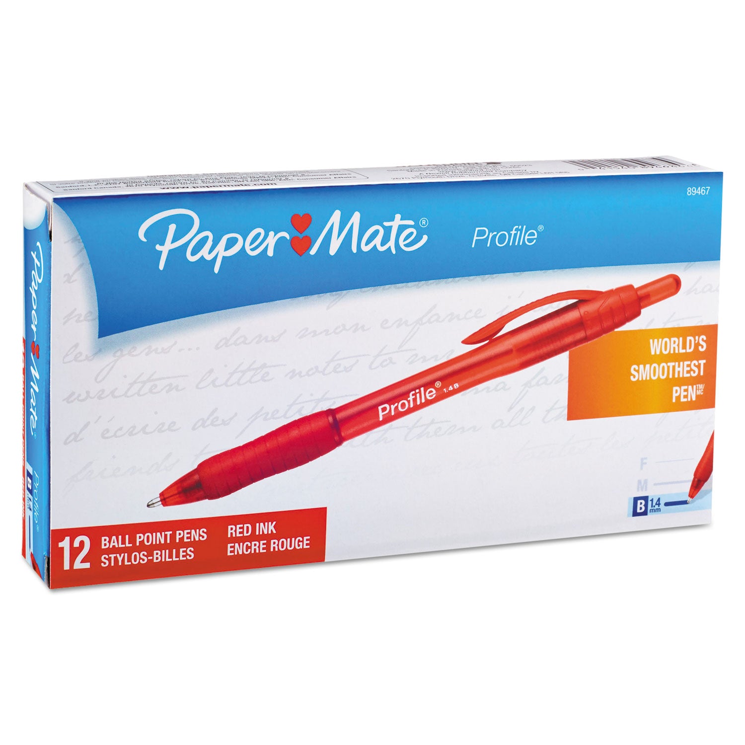 Paper Mate® Profile Ballpoint Pen, Retractable, Bold 1.4 mm, Red Ink, Translucent Red Barrel, Dozen
