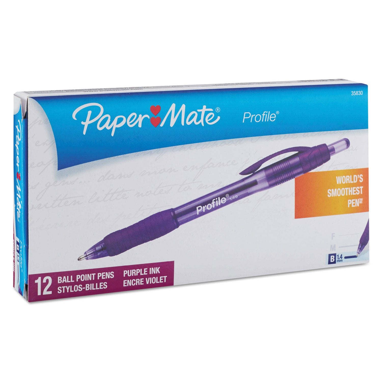 Paper Mate® Profile Ballpoint Pen, Retractable, Bold 1.4 mm, Purple Ink, Translucent Purple Barrel, Dozen