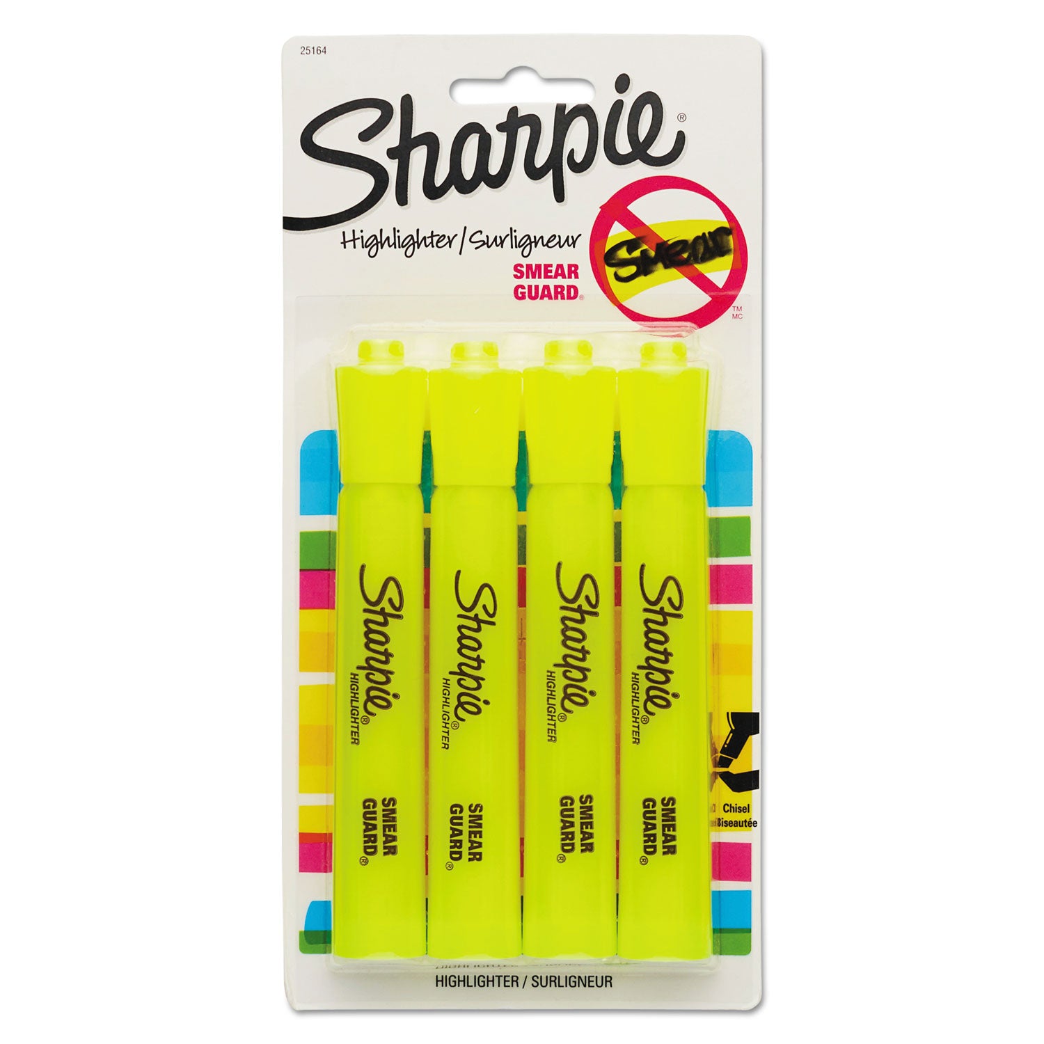 Sharpie® Tank Style Highlighters, Fluorescent Yellow Ink, Chisel Tip, Yellow Barrel, 4/set