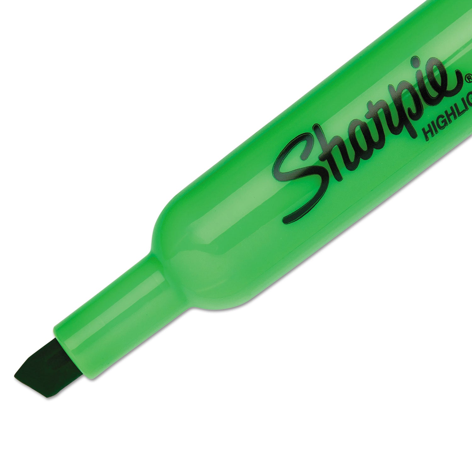 Sharpie® Tank Style Highlighters, Fluorescent Green Ink, Chisel Tip, Green Barrel, Dozen