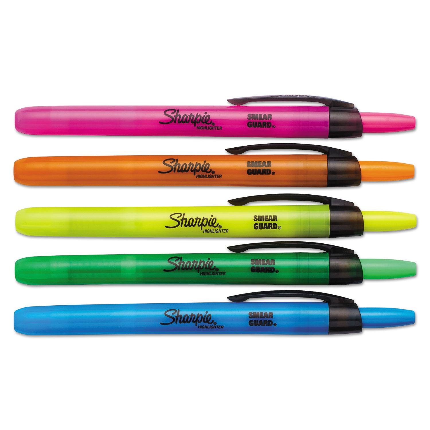Sharpie® Retractable Highlighters, Assorted Ink Colors, Chisel Tip, Assorted Barrel Colors, 5/set