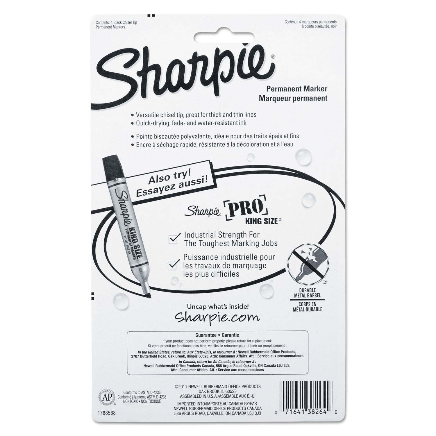 Sharpie® Chisel Tip Permanent Marker, Medium Chisel Tip, Black, 4/pack