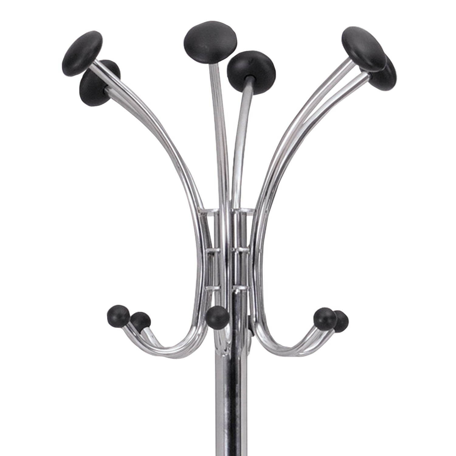 Alba™ Chromy Coat Stand, 12 Knobs, 16w X 16d X 70.5h, Chrome/black