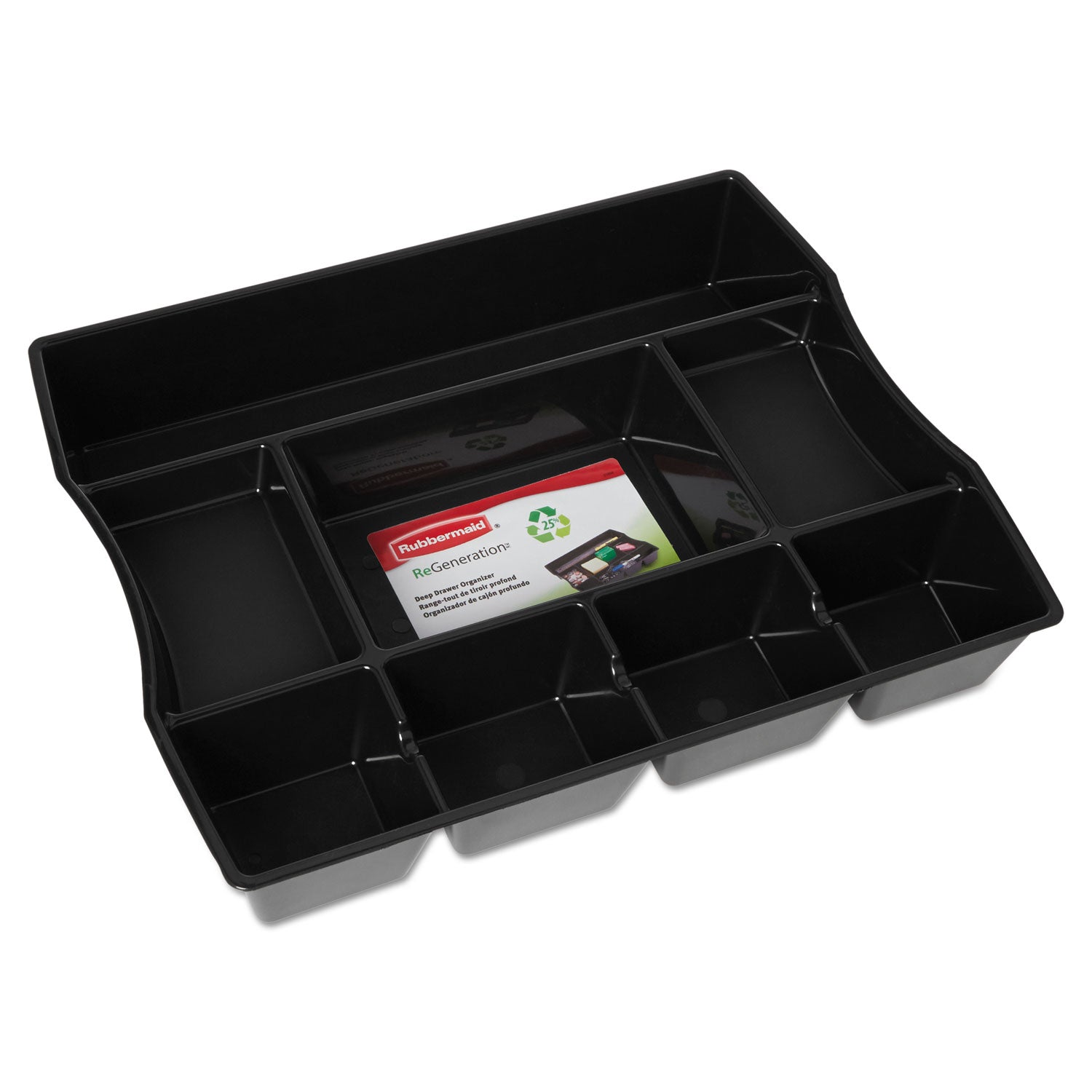 Rubbermaid® Regeneration Deep Drawer Organizer, Eight Compartments, 14.88 X 11.88 X 2.5, Plastic, Black