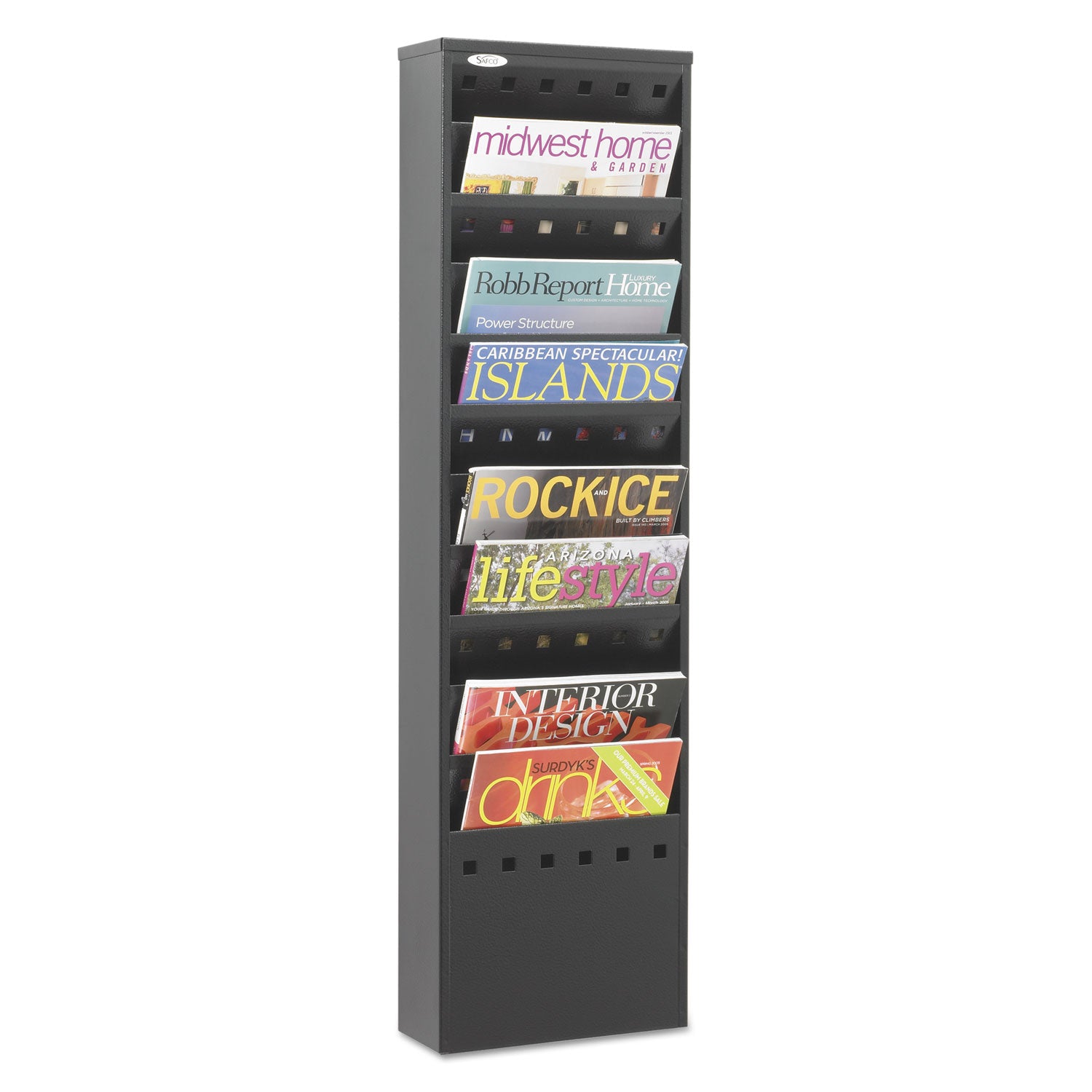 Safco® Steel Magazine Rack, 11 Compartments, 10w X 4d X 36.25h, Black
