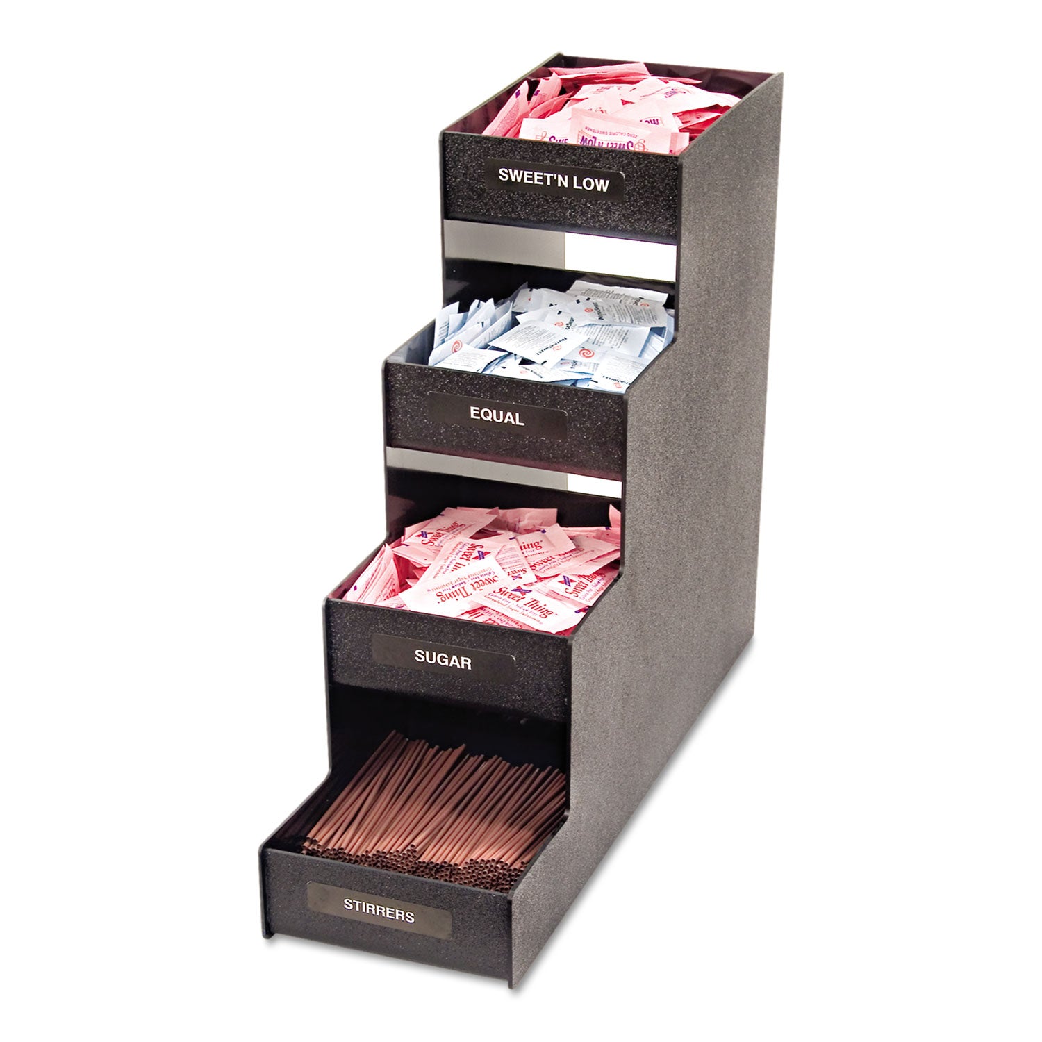 Vertiflex® Commercial Grade Narrow Condiment Organizer, 8 Compartments, 6 x 19 x 15.88, Black