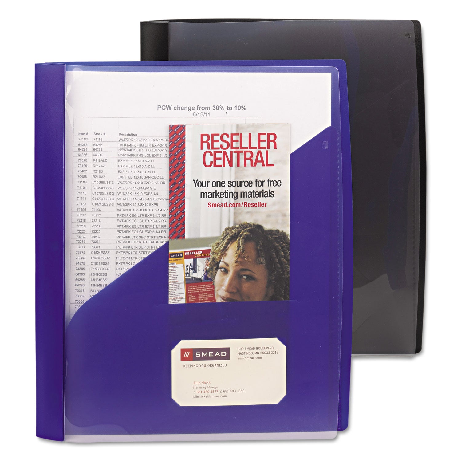 Smead Clear Front Poly Report Cover, Double-Prong Fastener, 0.5" Capacity, 8.5 X 11, Clear/blue, 5/pack