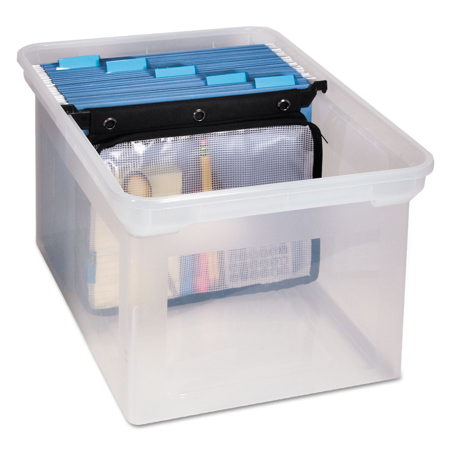 Advantus Expanding Zipper Pouch, 3-Hole Punched, 13" x 9.25", Clear/Black