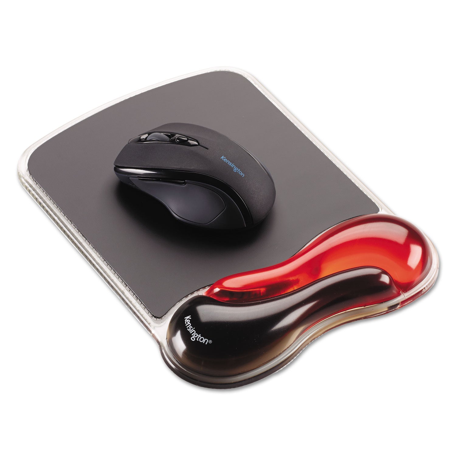 Kensington® Duo Gel Wave Mouse Pad with Wrist Rest, 9.37 x 13, Red