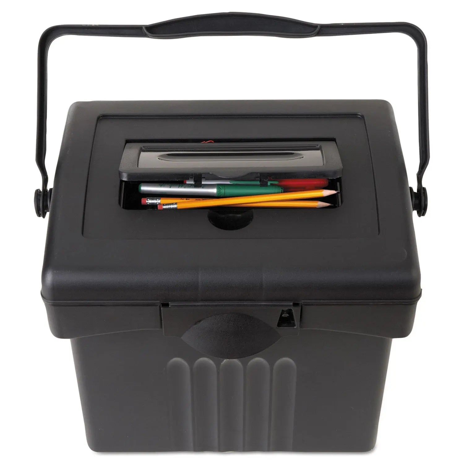 File Box with Organizer, Letter Files, 14" x 11.25" x 14.5", Black Storex Flipcost