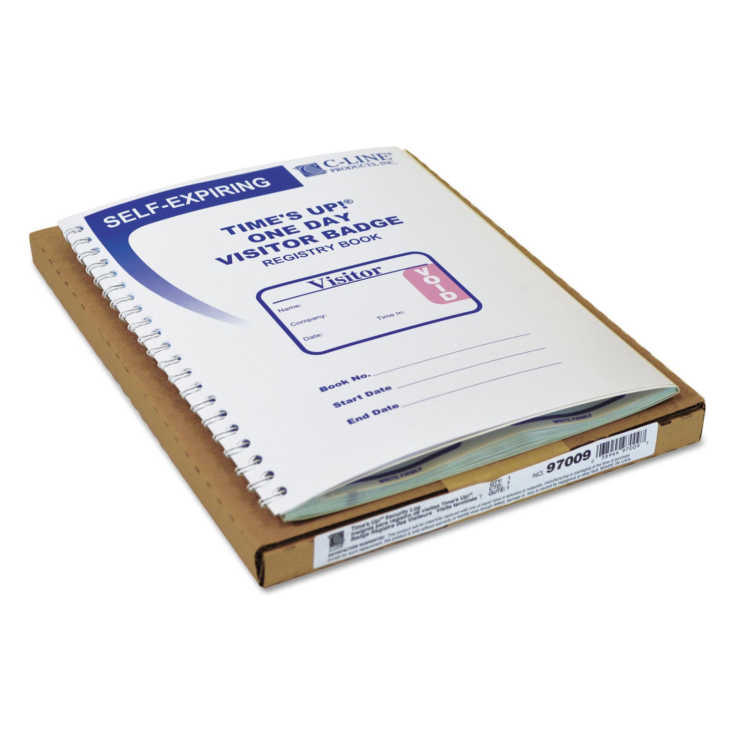 C-Line® Time'S Up Self-Expiring Visitor Badges With Registry Log, 3 X 2, White, 150 Badges/Box
