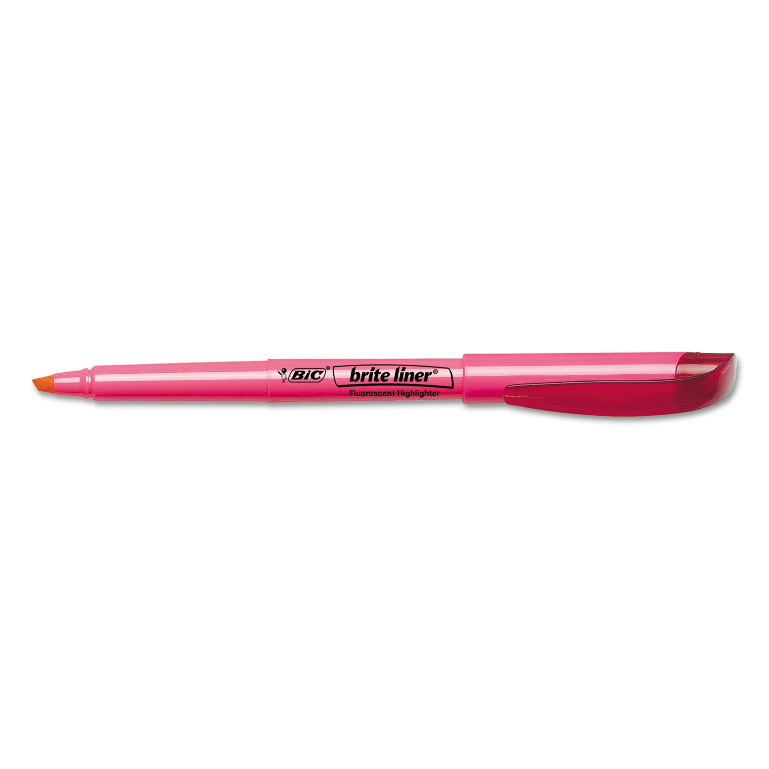 BIC® Brite Liner Highlighter, Fluorescent Pink Ink, Chisel Tip, Pink/black Barrel, Dozen