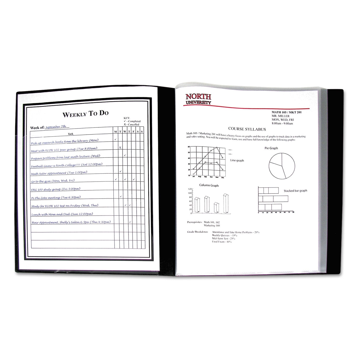 C-Line® Bound Sheet Protector Presentation Book, 24 Letter-Size Sleeves, Black