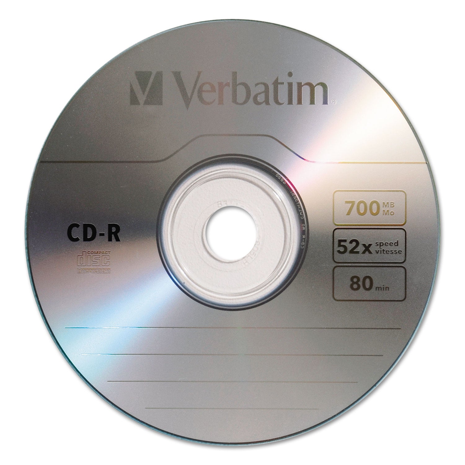 Verbatim® Cd-R Recordable Disc, 700 Mb/80min, 52x, Spindle, Silver, 50/pack